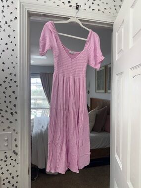 Pink Smocked Midi Dress Abercrombie size M